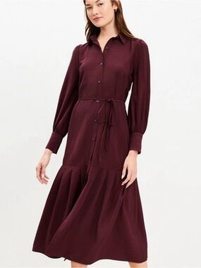 Loft Burgundy Long Sleeve Tiered Maxi Dress